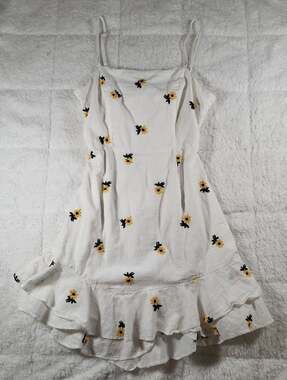Polly Sun Dress Size US 2 White Sunflower Embroidered Mini Ruffle